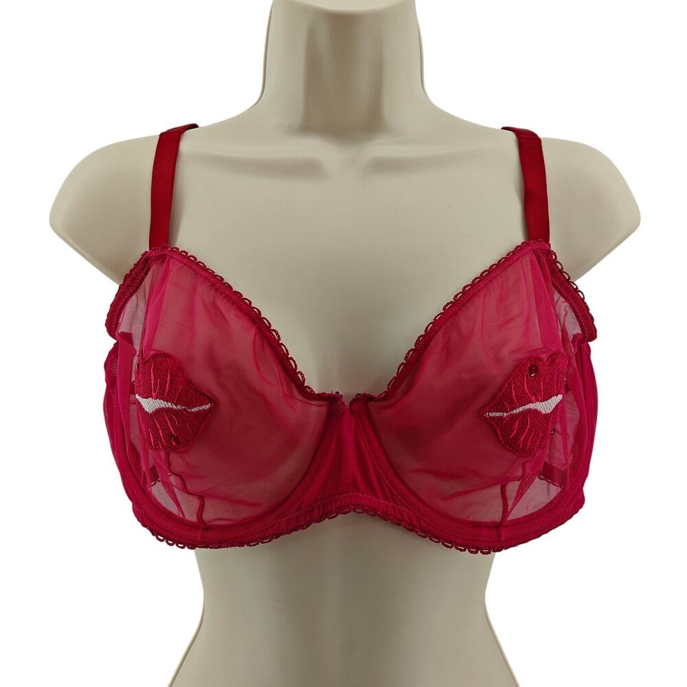 Adore Me Semi Sheer Red Lip Applique Womens Bra 40DD